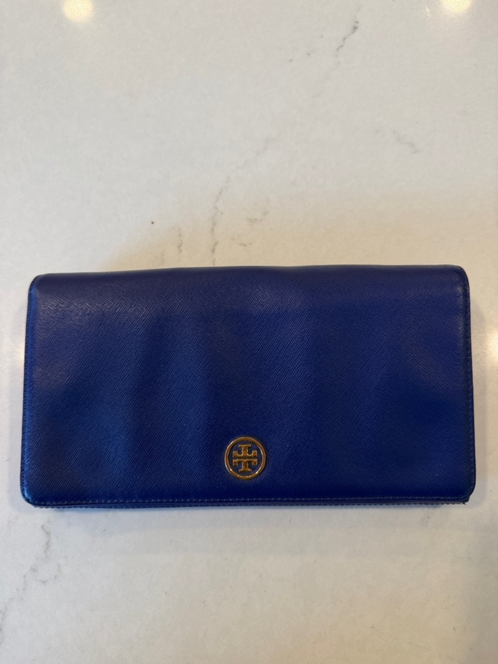 Tory Burch Royal Blue Continental Travel Wallet/Clutch with Logo Medallion